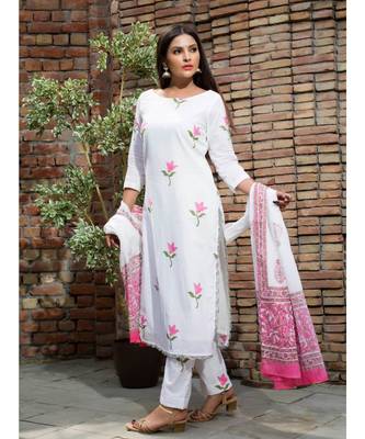 white printed Cotton kurta sets 3