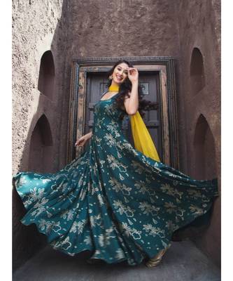 green printed rayon kurta sets 3