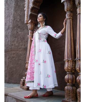 white printed Cotton kurta sets 1