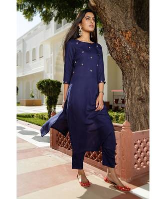 blue plain rayon kurta sets 2