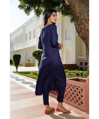 blue plain rayon kurta sets 4