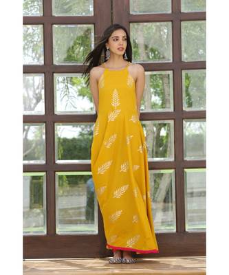 yellow printed Cotton kurta sets 2