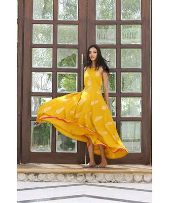 yellow printed Cotton kurta sets 3