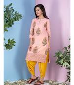 peach printed Cotton kurta sets