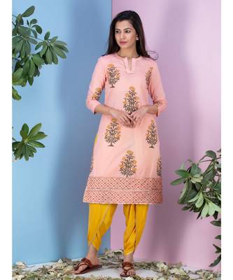 peach printed Cotton kurta sets 2