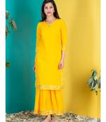 yellow plain Cotton kurta sets