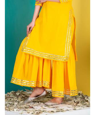 yellow plain Cotton kurta sets 4