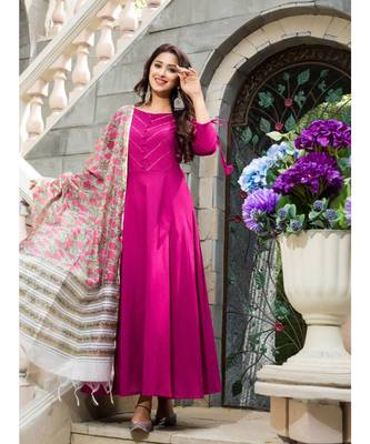 Purple plain cotton kurta sets 1
