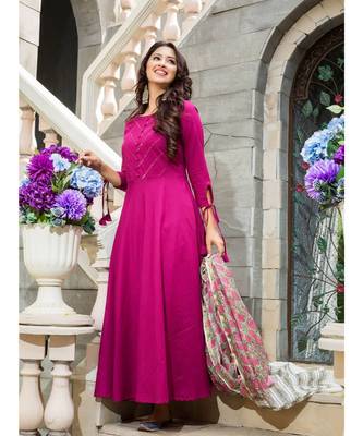 Purple plain cotton kurta sets 2