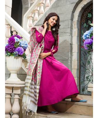 Purple plain cotton kurta sets 3