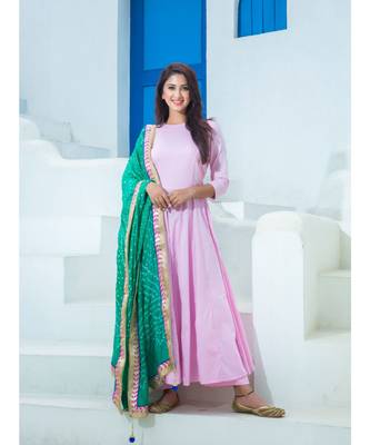 pink plain Cotton kurta sets 1
