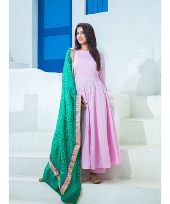 pink plain Cotton kurta sets 2