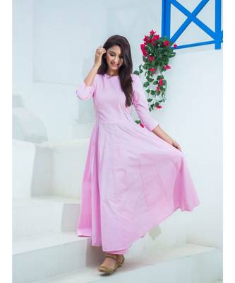 pink plain Cotton kurta sets 4