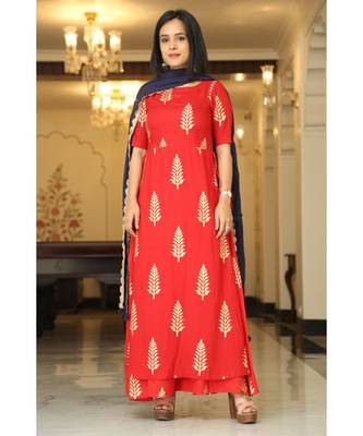 red printed Cotton kurta sets 1