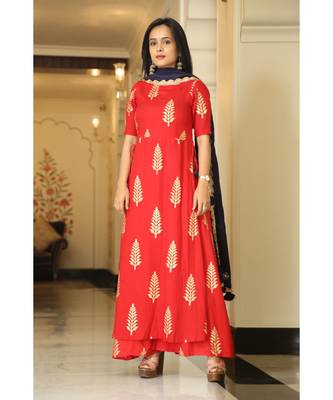 red printed Cotton kurta sets 2