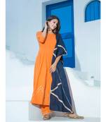 orange plain Cotton kurta sets