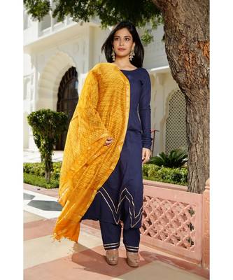 blue plain Cotton kurta sets 1