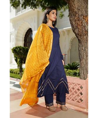 blue plain Cotton kurta sets 2