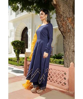 blue plain Cotton kurta sets 3