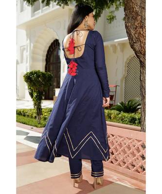 blue plain Cotton kurta sets 4