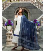 white printed Cotton kurta sets