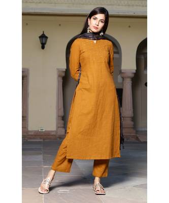 brown plain Cotton kurta sets 1