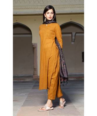 brown plain Cotton kurta sets 2