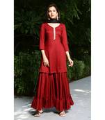 maroon plain rayon kurta sets