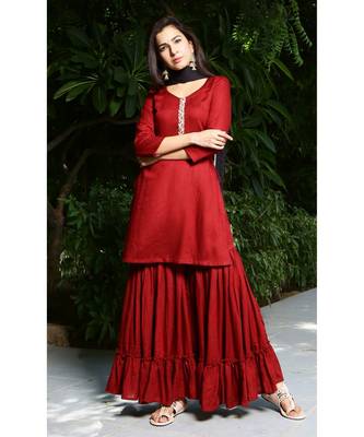 maroon plain rayon kurta sets 2