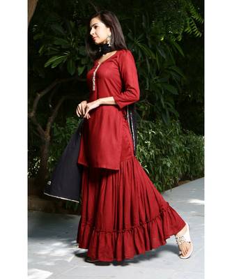 maroon plain rayon kurta sets 3