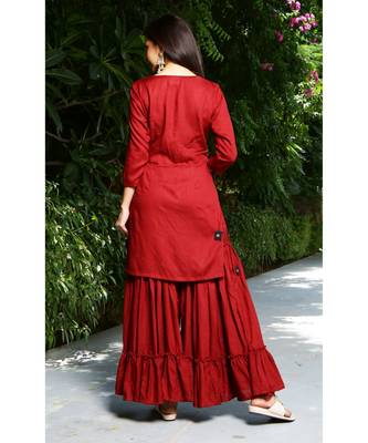 maroon plain rayon kurta sets 4