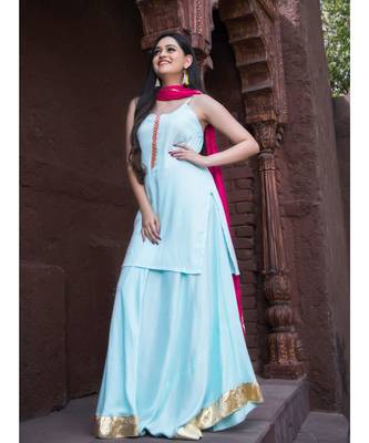 blue plain rayon kurta sets 1