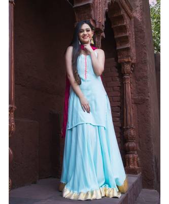 blue plain rayon kurta sets 2