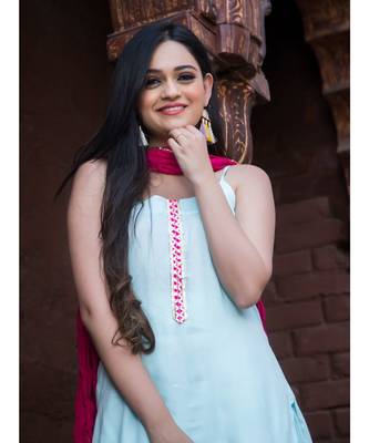 blue plain rayon kurta sets 3