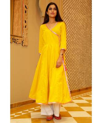 yellow plain Cotton kurta sets 1