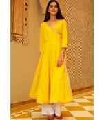 yellow plain Cotton kurta sets