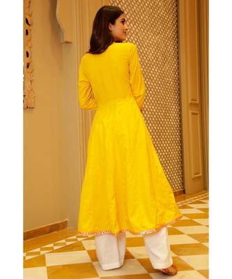 yellow plain Cotton kurta sets 4