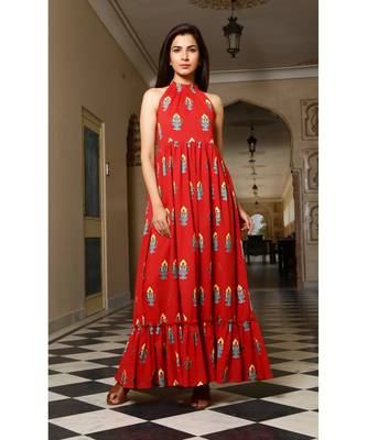 red printed Cotton kurta sets 1