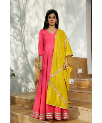 pink plain Cotton kurta sets 1