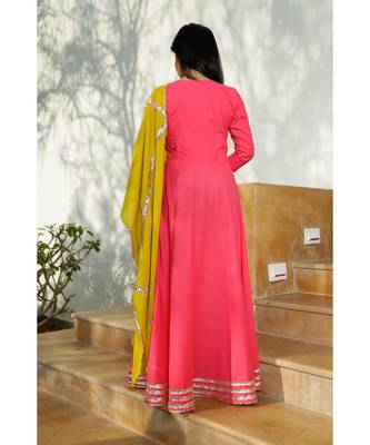 pink plain Cotton kurta sets 2