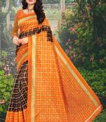 Orange printed art silk sarees saree with blouse