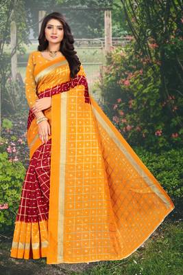 Yellow printed art silk sarees saree with blouse 1