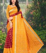 Yellow printed art silk sarees saree with blouse
