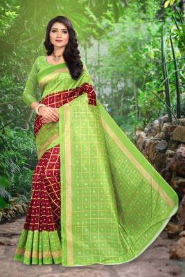 Green printed art silk sarees saree with blouse 1