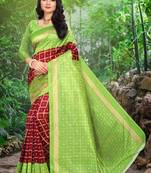 Green printed art silk sarees saree with blouse
