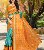 Orange printed art silk sarees saree with blouse