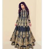 blue embroidered banarasi silk semi stitched salwar with dupatta