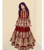 red embroidered banarasi silk semi stitched salwar with dupatta