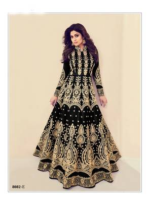 black embroidered banarasi silk semi stitched salwar with dupatta 1