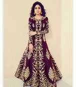 purple embroidered banarasi silk semi stitched salwar with dupatta